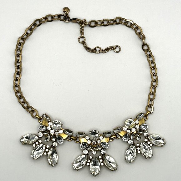J.Crew Statement Necklace Clear Rhinestone Crystal Cluster Gold Tone Adjustable - Picture 1 of 14